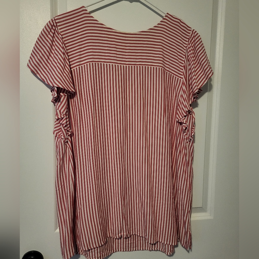 LOFT Red and White Striped Blouse